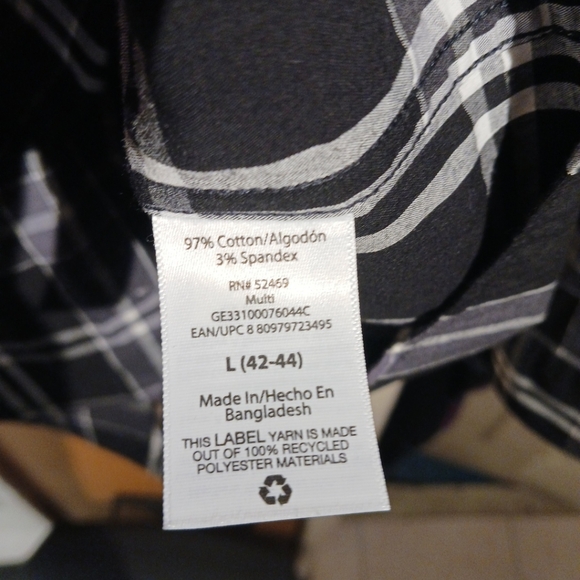 GEORGE Men's Plaid Button Down Long Sleeve Classic Fit Black/White Shirt. Size L - Picture 8 of 10